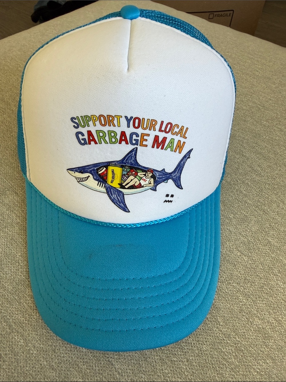 OTTO Turquoise and White 'Support Your Local Garbage Man' Mesh Trucker Hat